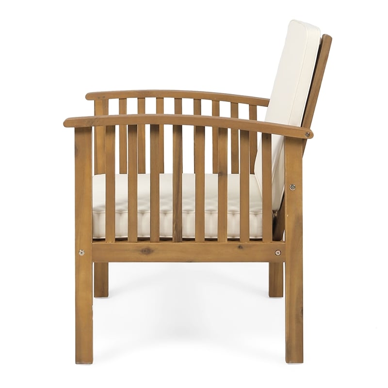 Gerry Outdoor Club Chairs Set of 2- Cream Fabric-  Slatted Light Brown