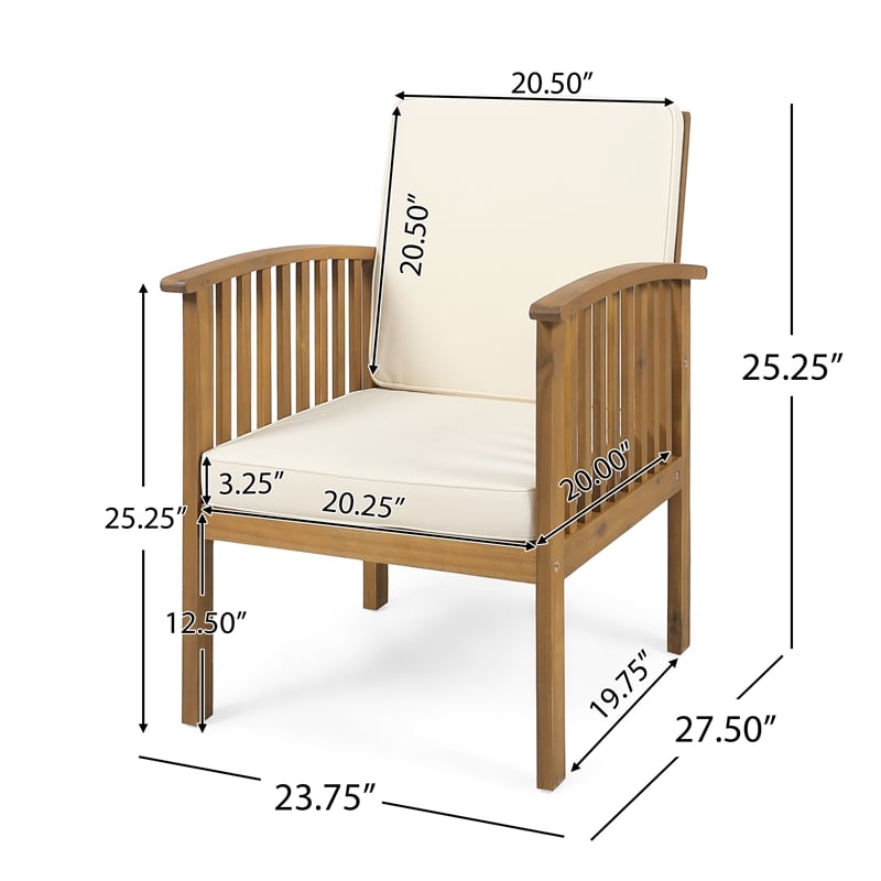 Gerry Outdoor Club Chairs Set of 2- Cream Fabric-  Slatted Light Brown