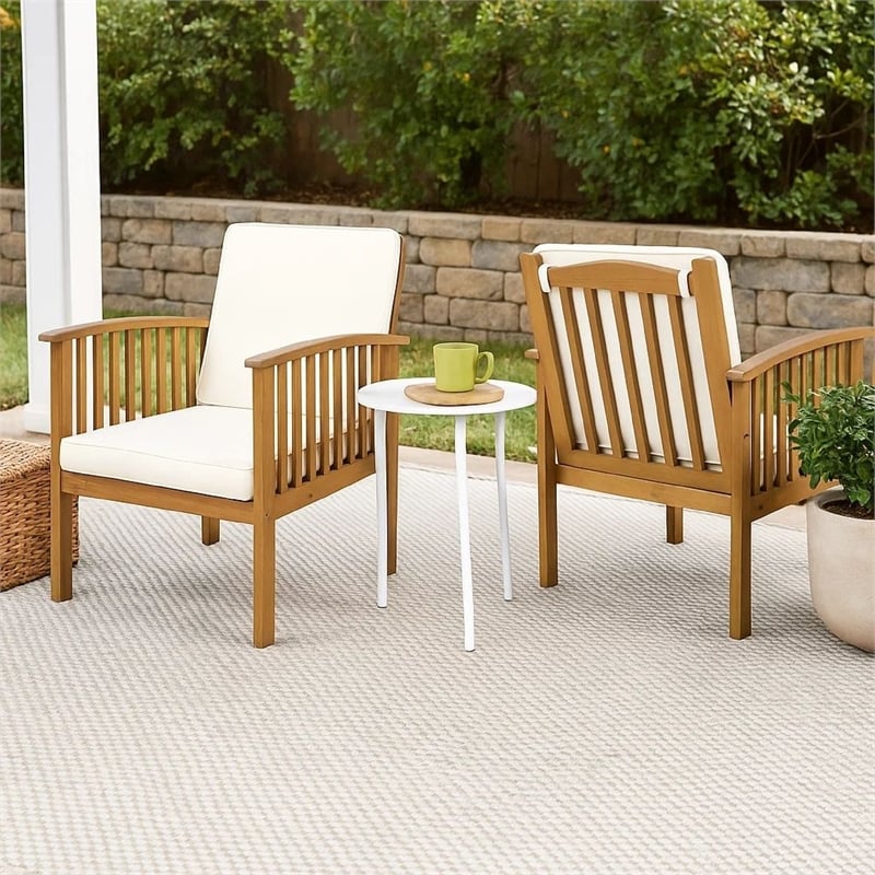 Gerry Outdoor Club Chairs Set of 2- Cream Fabric-  Slatted Light Brown