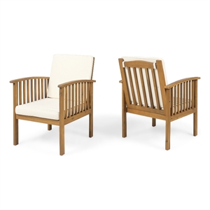Gerry Outdoor Club Chairs Set of 2- Cream Fabric-  Slatted Light Brown