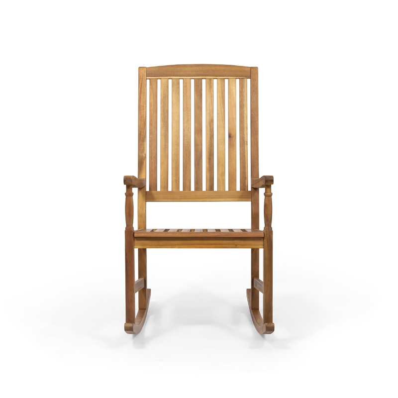 Fred Outdoor Rocking Chair- Slatted Back Design- Brown Acacia Wood