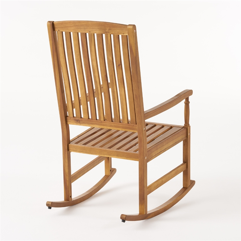 Fred Outdoor Rocking Chair- Slatted Back Design- Brown Acacia Wood
