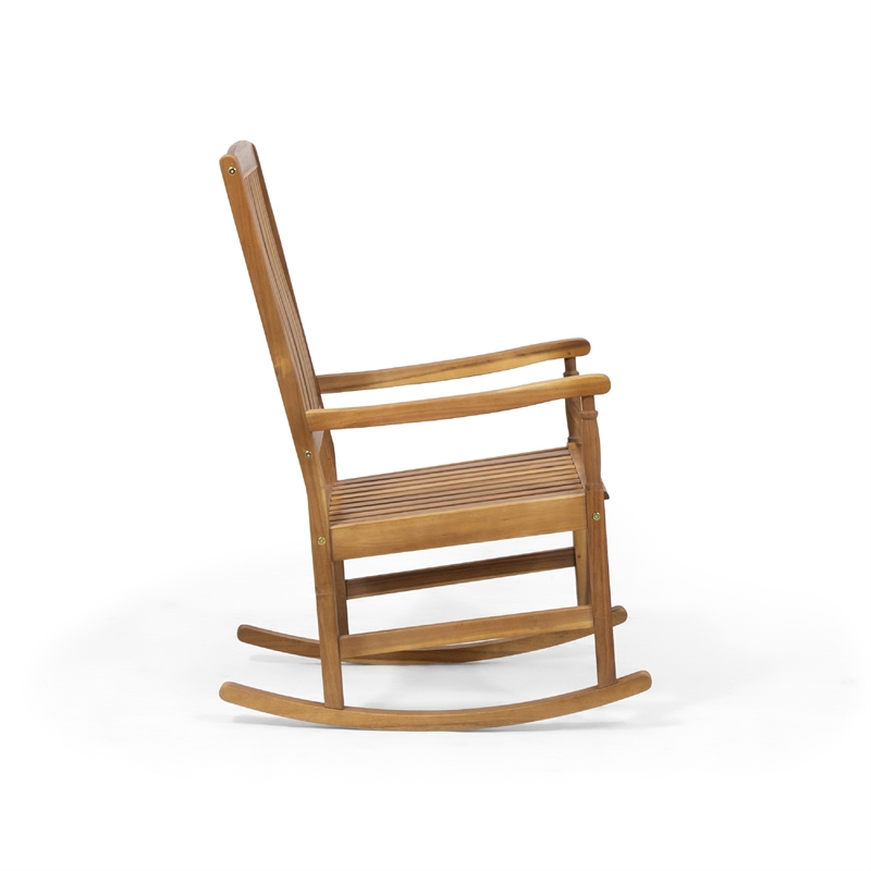 Fred Outdoor Rocking Chair- Slatted Back Design- Brown Acacia Wood
