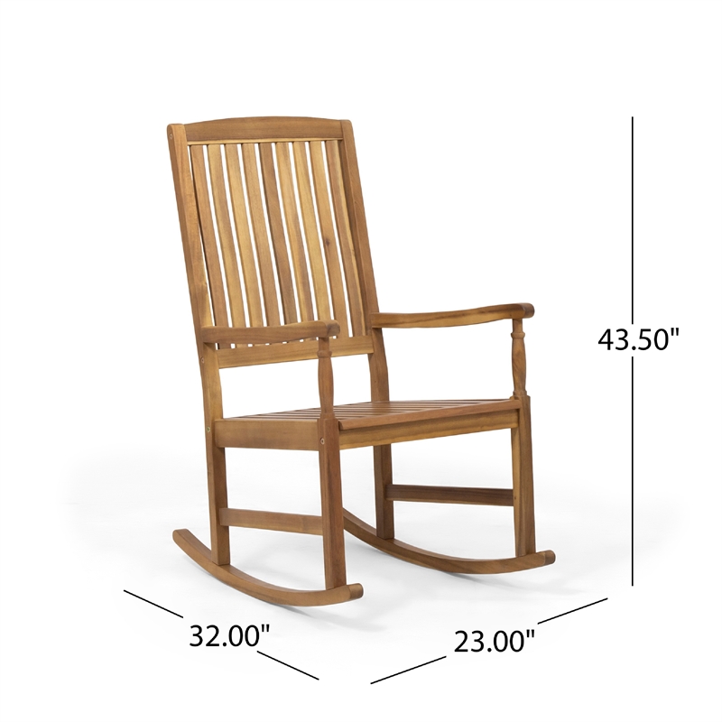Fred Outdoor Rocking Chair- Slatted Back Design- Brown Acacia Wood