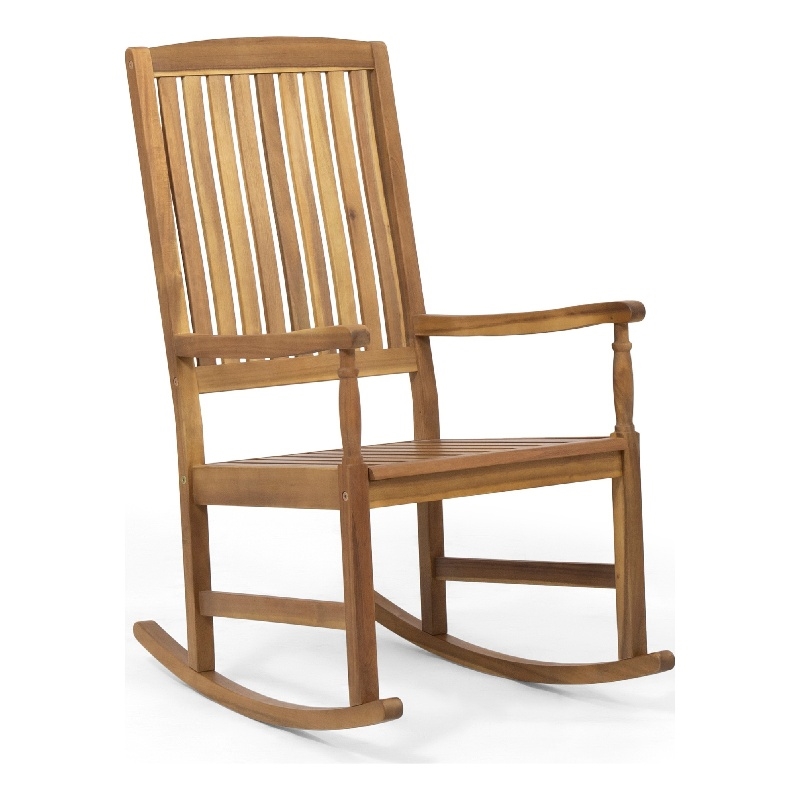 Fred Outdoor Rocking Chair- Slatted Back Design- Brown Acacia Wood