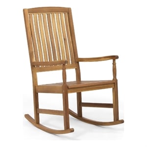 Fred Outdoor Rocking Chair- Slatted Back Design- Brown Acacia Wood