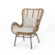 Margo Outdoor Accent Chair- Brown Woven Rattan- Beige- Black Metal