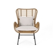 Margo Outdoor Accent Chair- Brown Woven Rattan- Beige- Black Metal