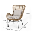 Margo Outdoor Accent Chair- Brown Woven Rattan- Beige- Black Metal