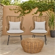 Margo Outdoor Accent Chair- Brown Woven Rattan- Beige- Black Metal