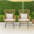 Margo Outdoor Accent Chair- Brown Woven Rattan- Beige- Black Metal