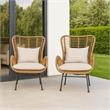 Margo Outdoor Accent Chair- Brown Woven Rattan- Beige- Black Metal