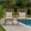 Margo Outdoor Accent Chair- Brown Woven Rattan- Beige- Black Metal