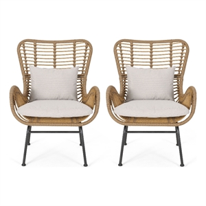 Margo Outdoor Accent Chair- Brown Woven Rattan- Beige- Black Metal