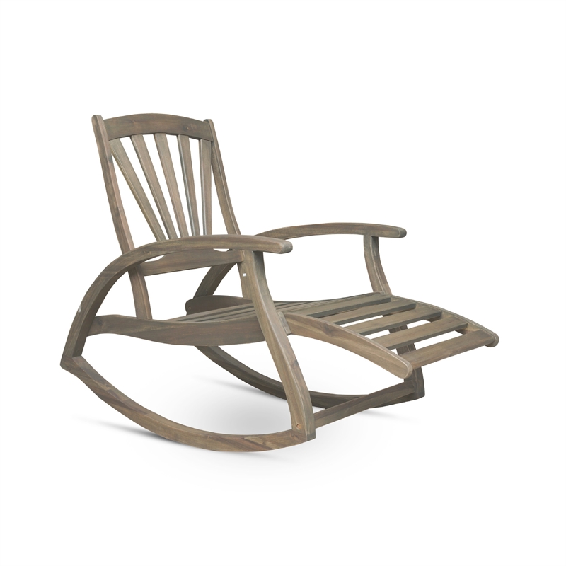 Rizz Outdoor Reclining Rocking Chair- Retractable Footrest- Brown Wood
