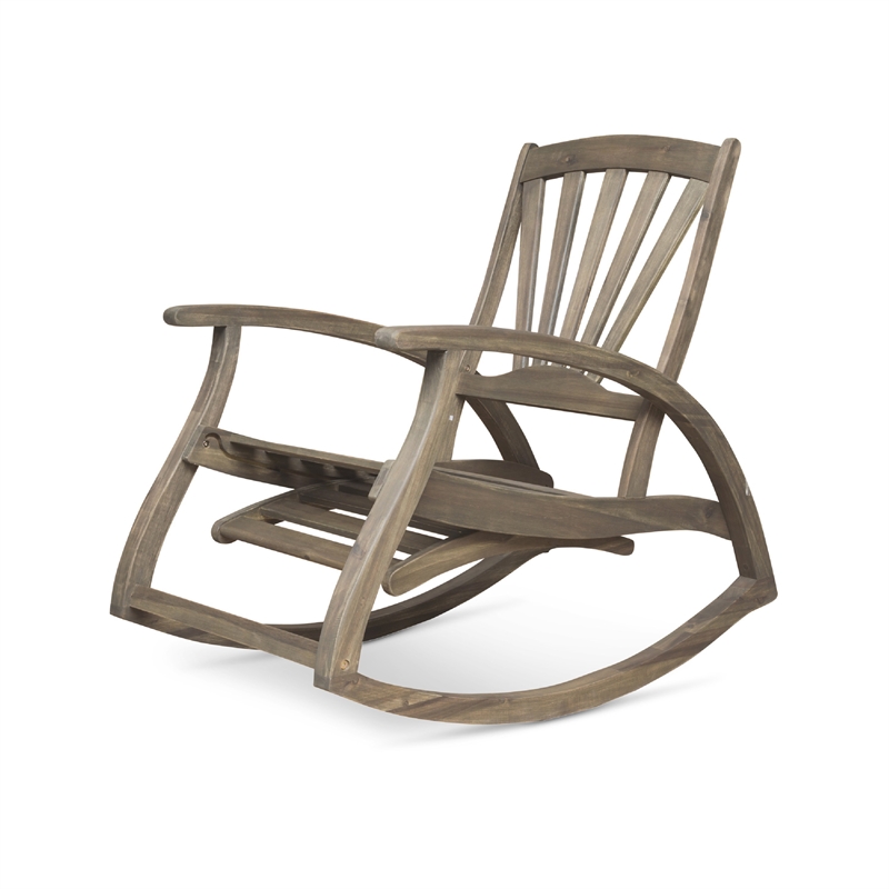 Rizz Outdoor Reclining Rocking Chair- Retractable Footrest- Brown Wood