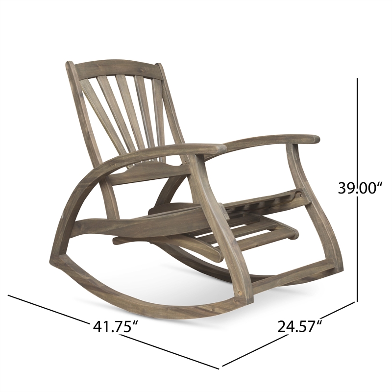 Rizz Outdoor Reclining Rocking Chair- Retractable Footrest- Brown Wood