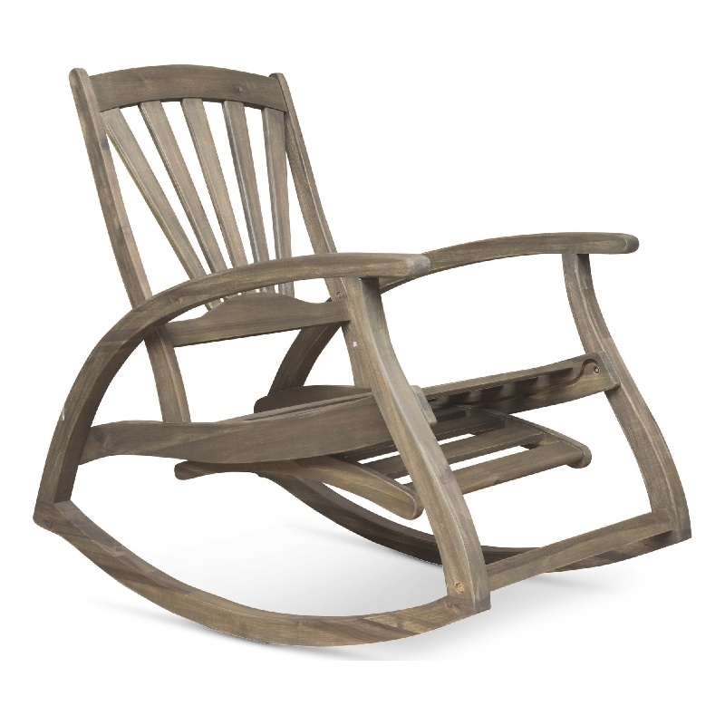 Rizz Outdoor Reclining Rocking Chair- Retractable Footrest- Brown Wood