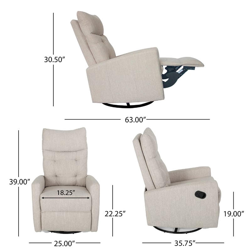 Manual Recliner Chair- Glider and Swivel Mechanism- Beige Fabric