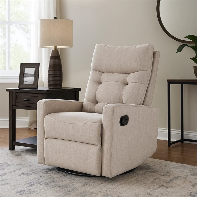Manual Recliner Chair- Glider and Swivel Mechanism- Beige Fabric