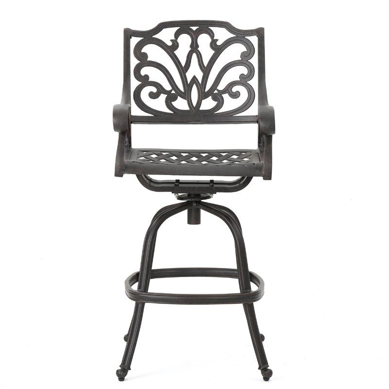 Outdoor Swivel Bar Height Chair- Ornate Bronze Aluminum Flared Base
