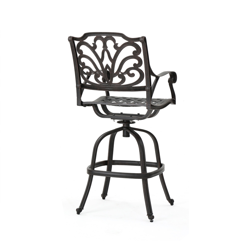 Outdoor Swivel Bar Height Chair- Ornate Bronze Aluminum Flared Base