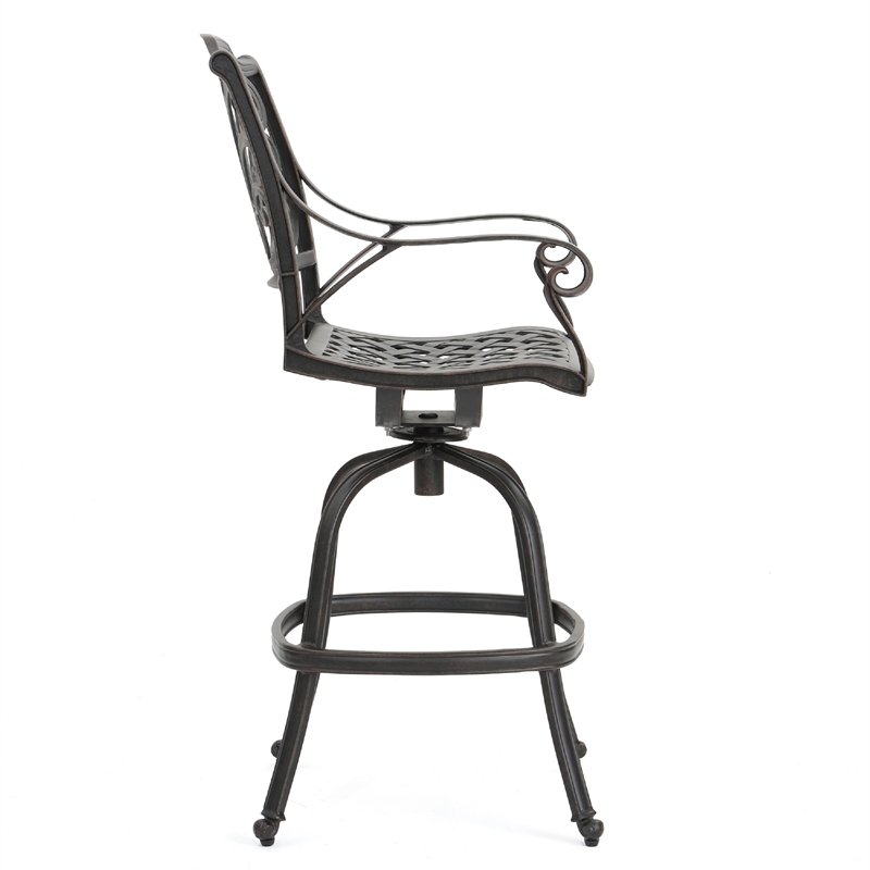 Outdoor Swivel Bar Height Chair- Ornate Bronze Aluminum Flared Base