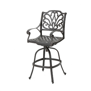 Outdoor Swivel Bar Height Chair- Ornate Bronze Aluminum Flared Base