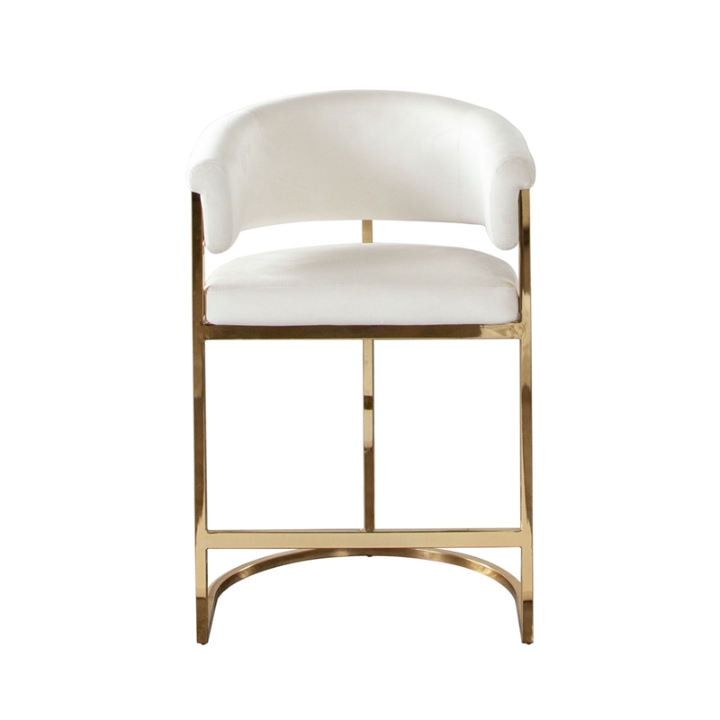 Dely Counter Height Chair- Cream Velvet with Gold Metal Sled Frame