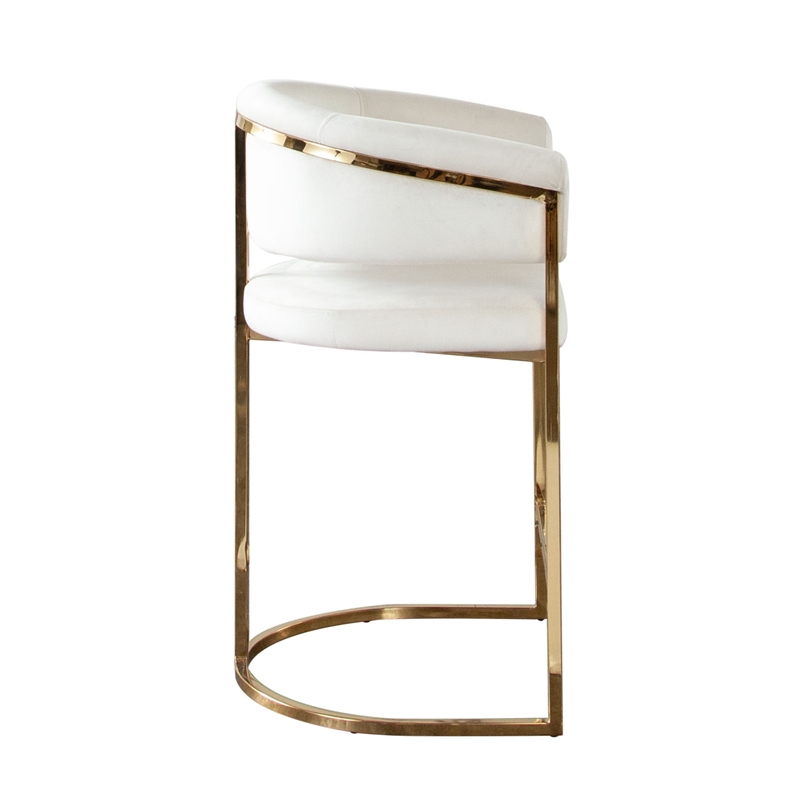Dely Counter Height Chair- Cream Velvet with Gold Metal Sled Frame