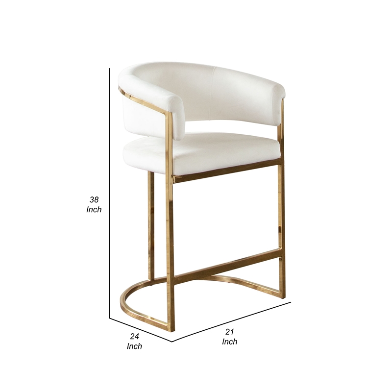 Dely Counter Height Chair- Cream Velvet with Gold Metal Sled Frame