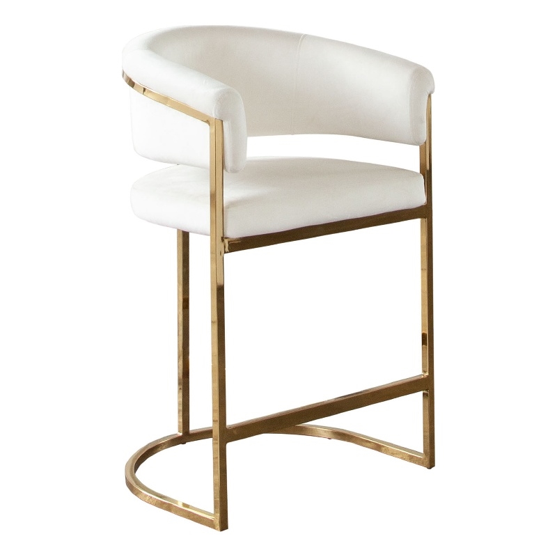 Dely Counter Height Chair- Cream Velvet with Gold Metal Sled Frame