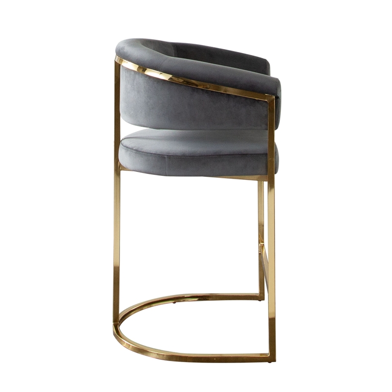 Dely Counter Height Chair- Gray Velvet with Gold Metal Sled Frame