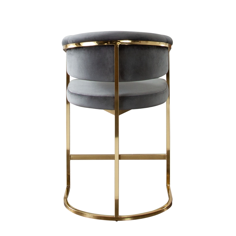 Dely Counter Height Chair- Gray Velvet with Gold Metal Sled Frame
