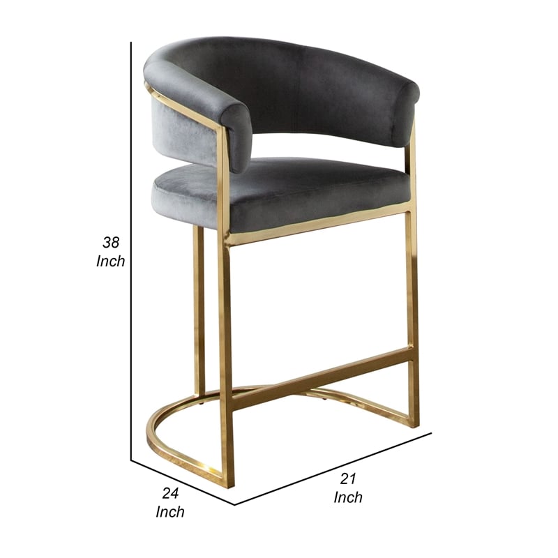Dely Counter Height Chair- Gray Velvet with Gold Metal Sled Frame