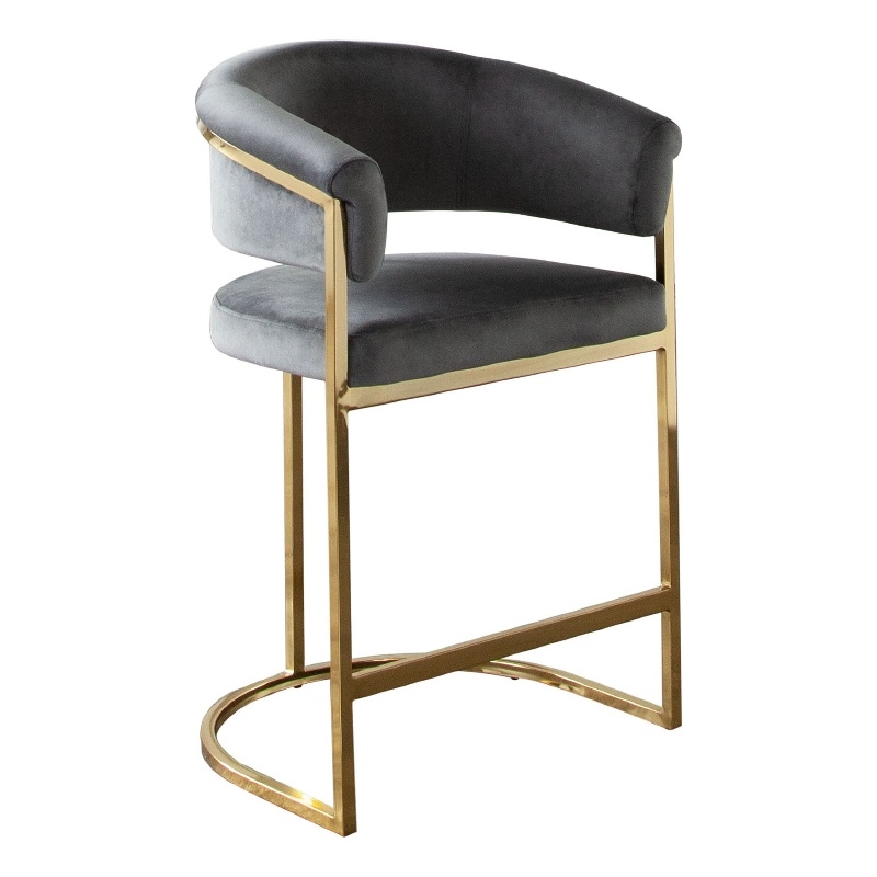 Dely Counter Height Chair- Gray Velvet with Gold Metal Sled Frame