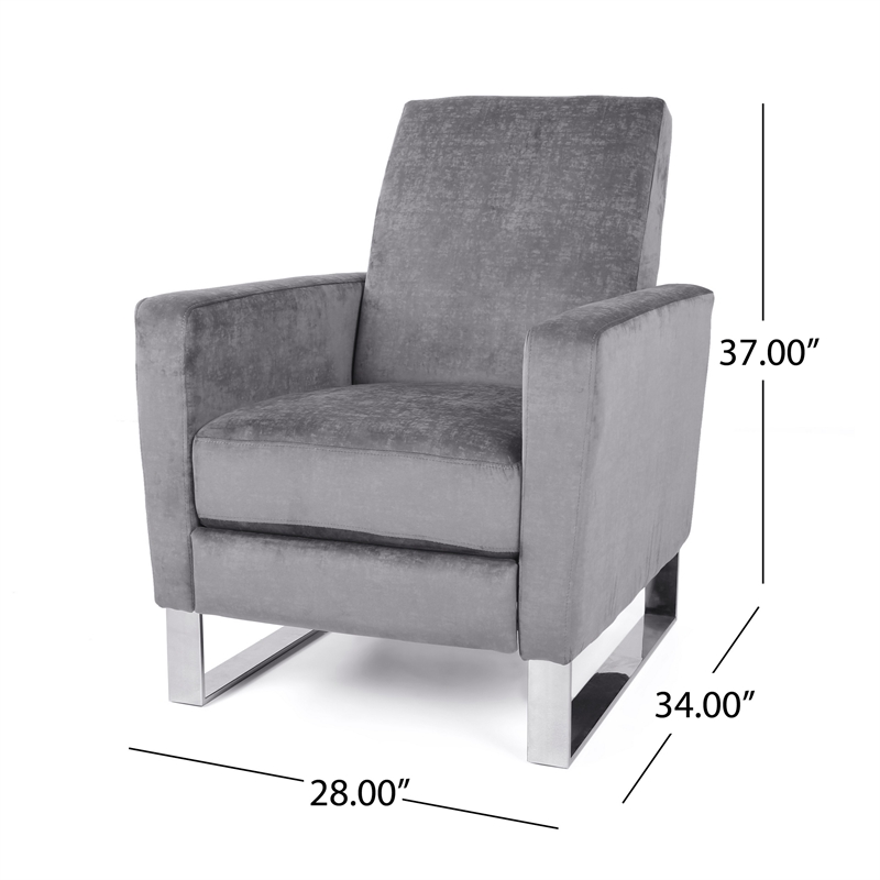 Reki Push Back Manual Recliner Chair- Stainless Steel Legs- Gray