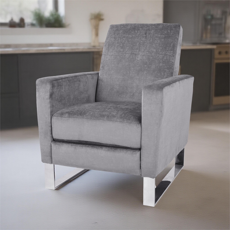 Reki Push Back Manual Recliner Chair- Stainless Steel Legs- Gray