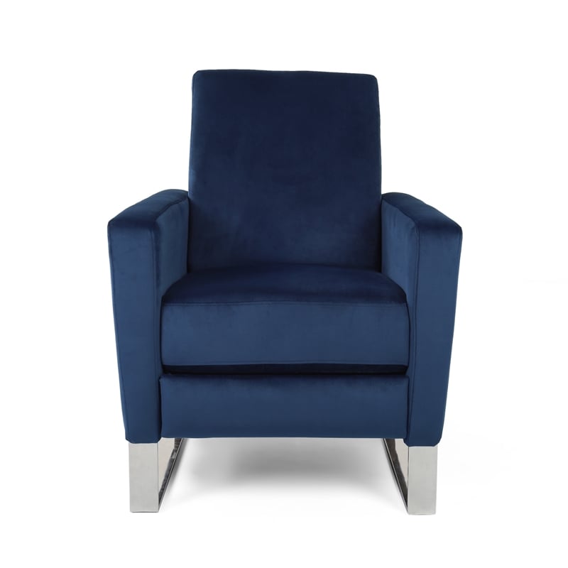 Reki Recliner Chair- Manual Push Back- Stainless Steel- Blue Velvet