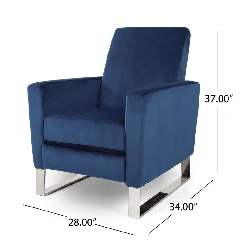 Reki Recliner Chair- Manual Push Back- Stainless Steel- Blue Velvet