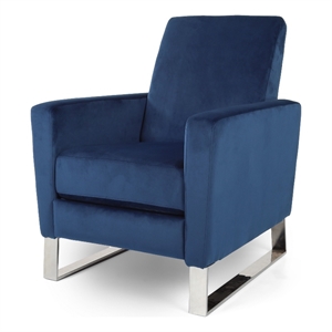Reki Recliner Chair- Manual Push Back- Stainless Steel- Blue Velvet