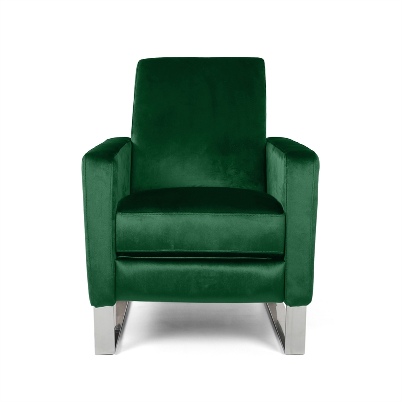 Reki Recliner Chair- Manual Push Back- Stainless Steel- Green Velvet