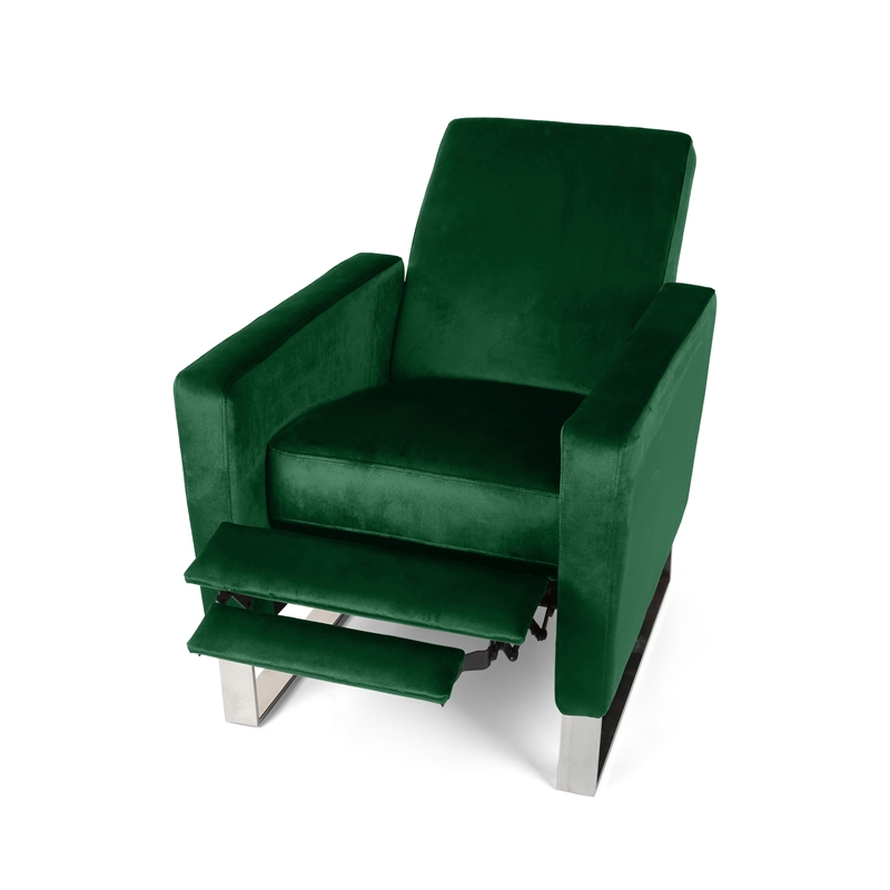 Reki Recliner Chair- Manual Push Back- Stainless Steel- Green Velvet