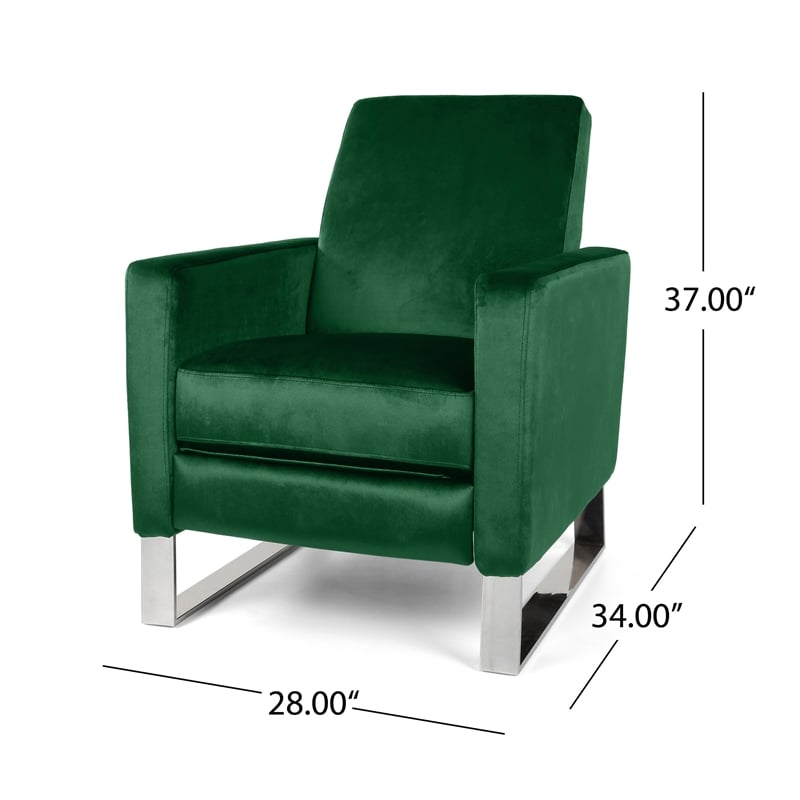 Reki Recliner Chair- Manual Push Back- Stainless Steel- Green Velvet