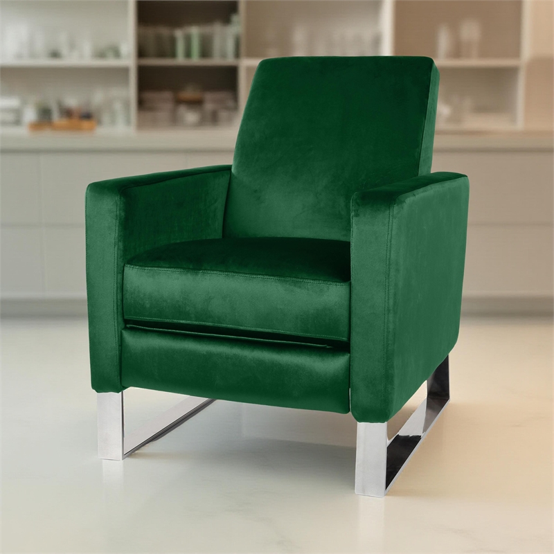 Reki Recliner Chair- Manual Push Back- Stainless Steel- Green Velvet