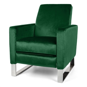 Reki Recliner Chair- Manual Push Back- Stainless Steel- Green Velvet