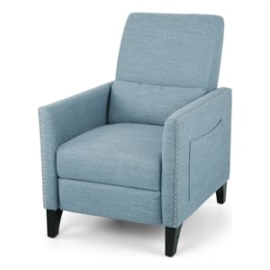 Davy Pushback Recliner Chair- Nailhead Trim- Birch Wood- Blue Fabric
