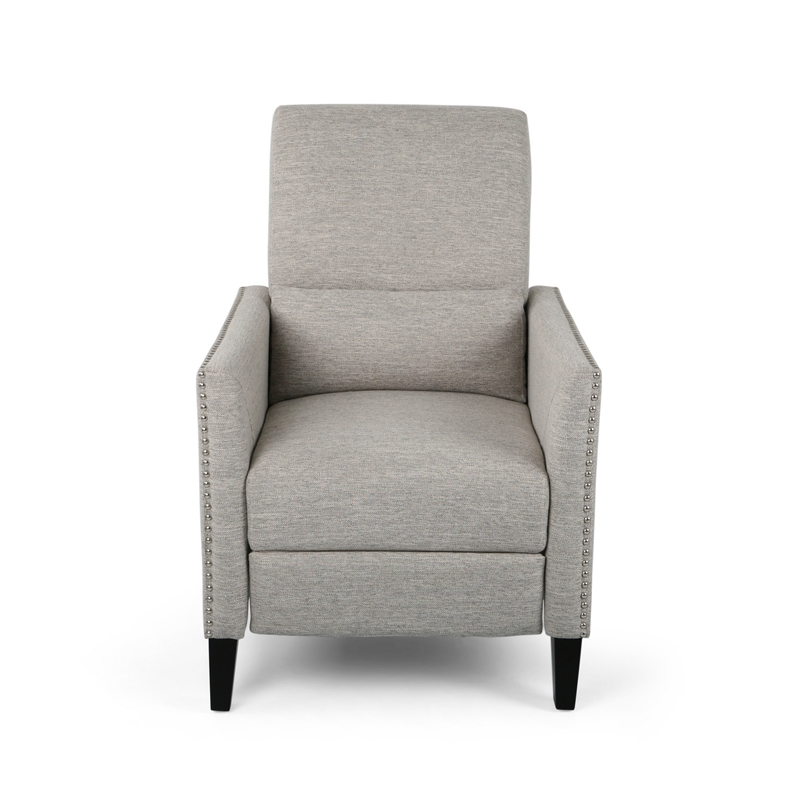 Davy Pushback Recliner Chair- Nailhead Trim- Birch Wood- Gray Fabric