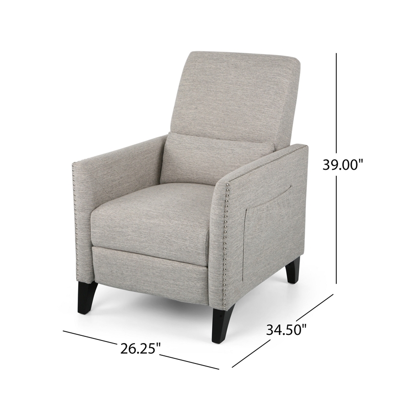 Davy Pushback Recliner Chair- Nailhead Trim- Birch Wood- Gray Fabric