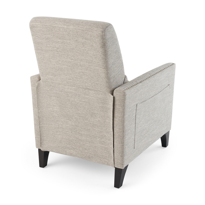 Davy Pushback Recliner Chair- Nailhead Trim- Birch Wood- Gray Fabric